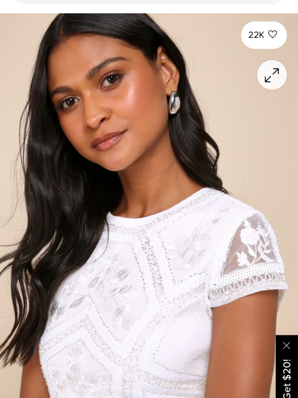 Lulu's White Embellished Floral Sequin Mini Dress - Picture 6 of 6